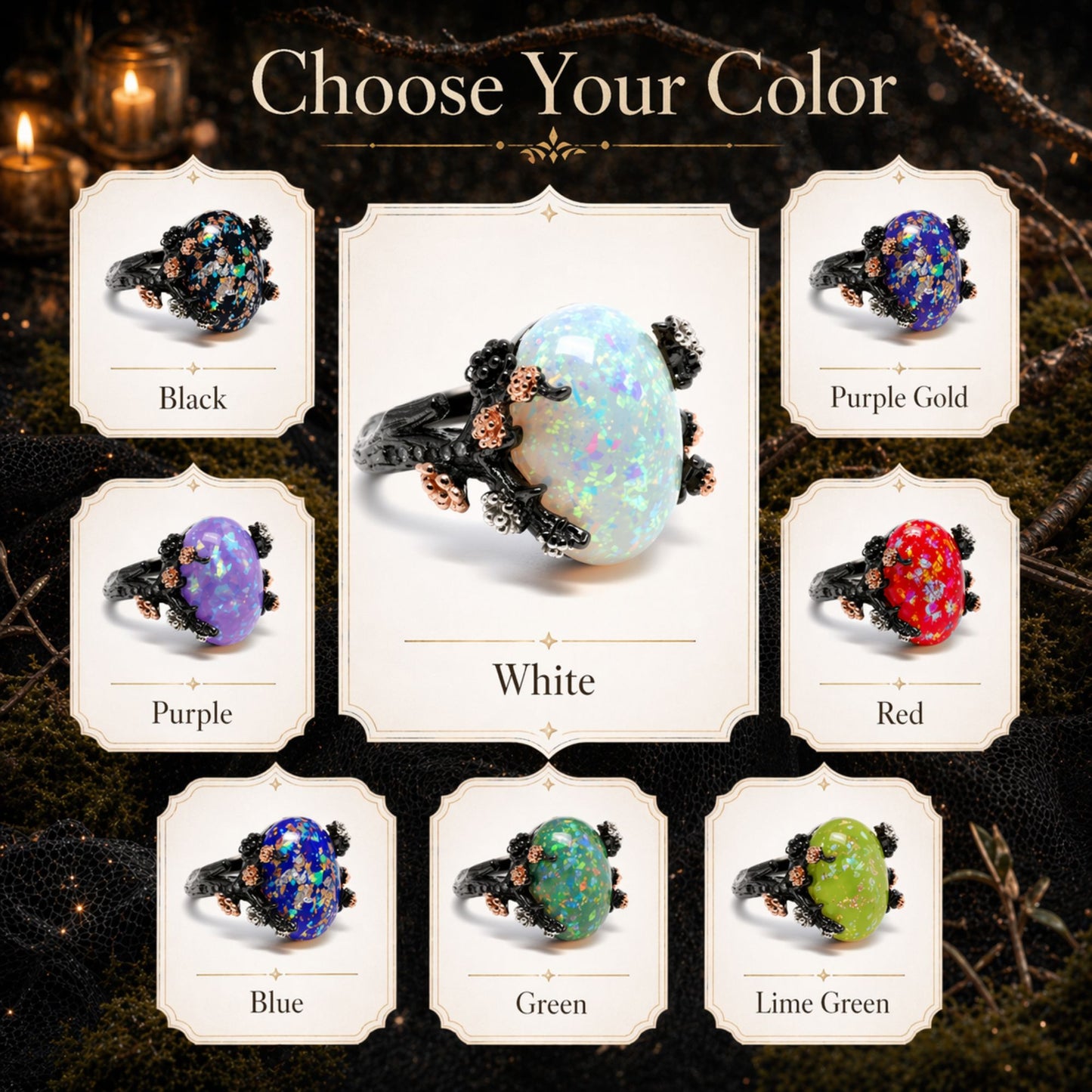 HenriettaBlackTreeBranchGothicInspiredFireOpalEngagementRingforWomenbyGingerLyne_Green-5