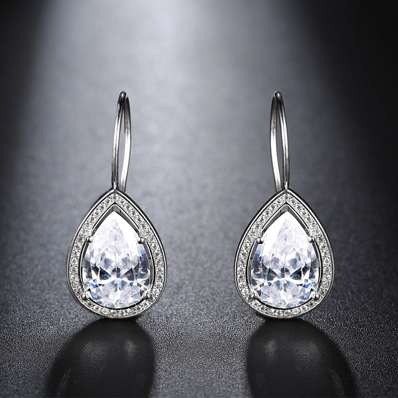 Hook Drop Earrings for Women by Ginger Lyne Teardrop Oval Pear Clear Cubic Zirconia