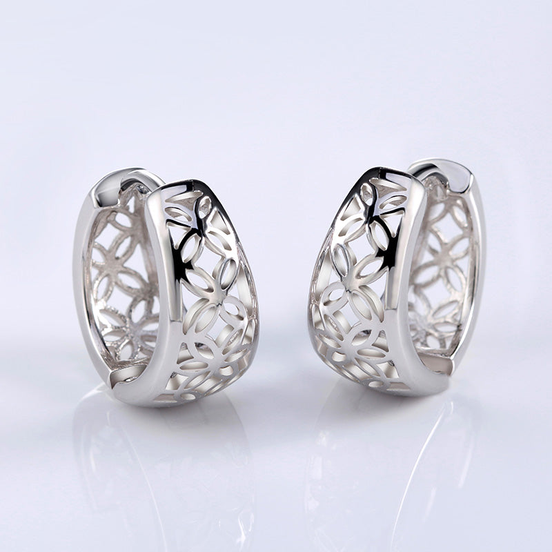 Filigree Wide Hoop Earrings for Women White Gold Plated Ginger Lyne Collection - Silver