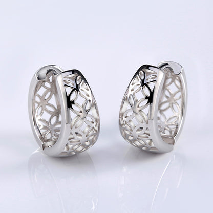 Filigree Wide Hoop Earrings for Women White Gold Plated Ginger Lyne Collection - Silver