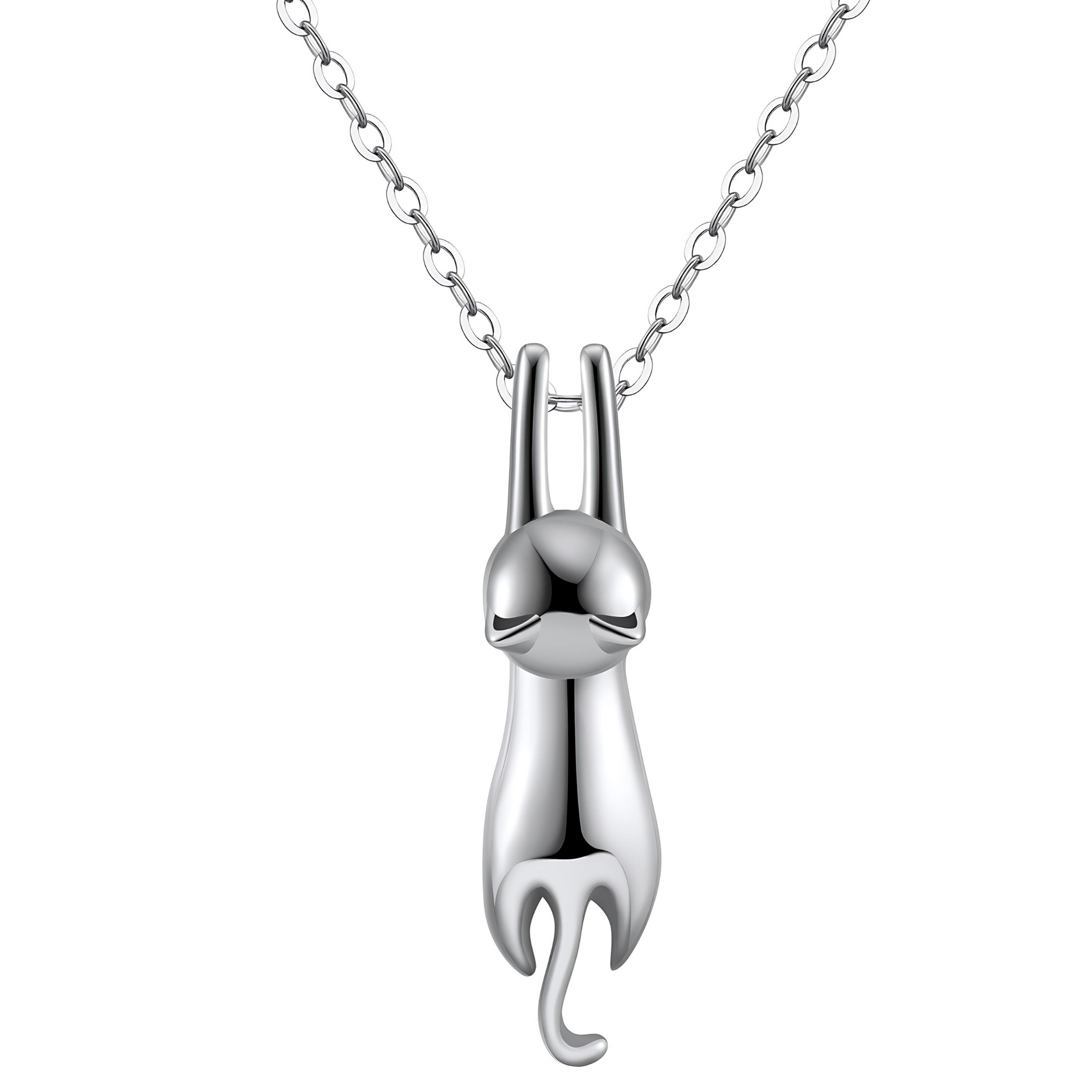 Hanging Cat Kitty Pendant Necklace Girls Sterling Silver Ginger Lyne Collection