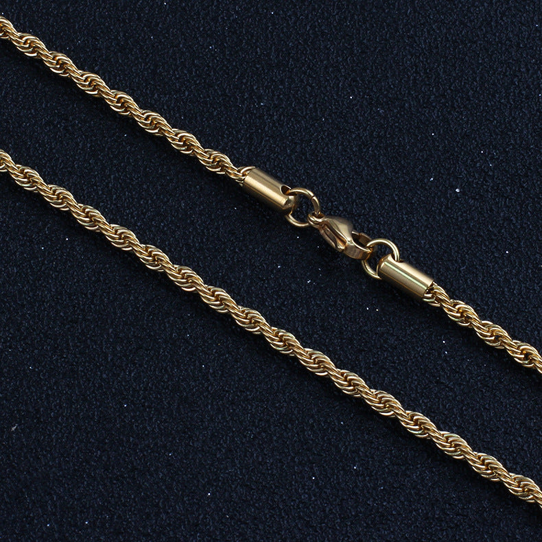 Gold Twisted Rope Chain Necklace 24 Inch 6mm Stainless Steel Hip Hop for Women by Ginger Lyne - 24 Inch Gold