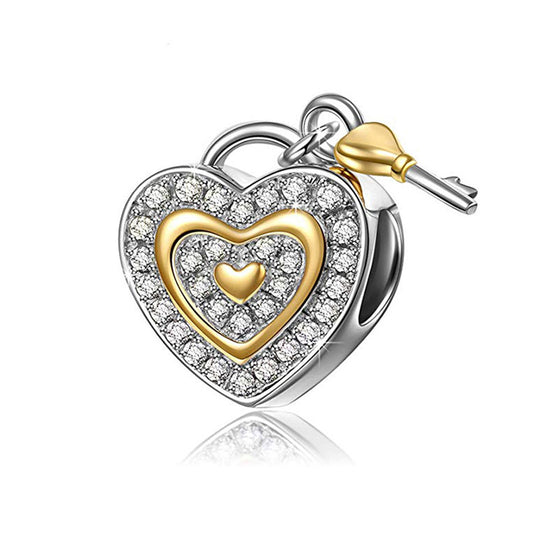 Heart Key Charm European Bead Sterling Silver CZ Ginger Lyne Collection