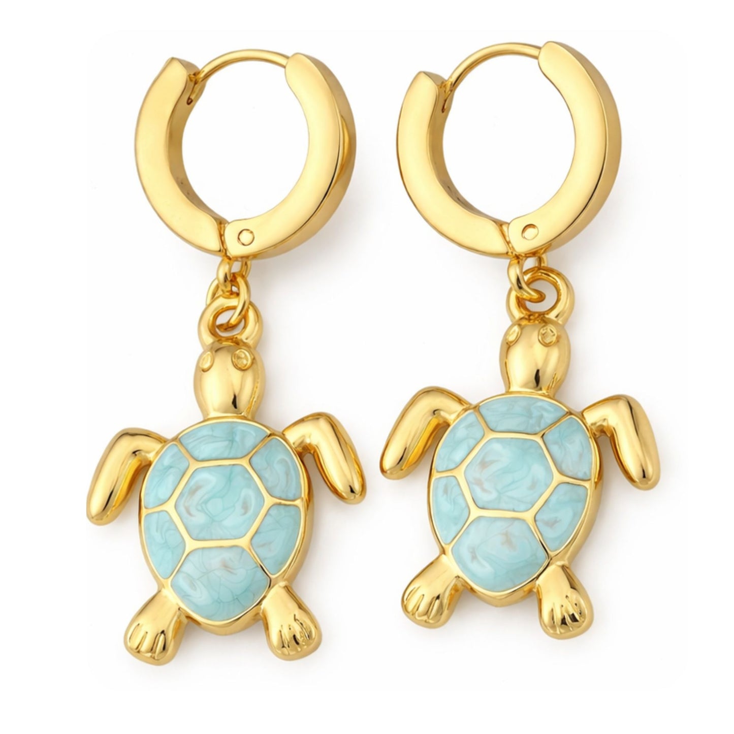 SeaTurtleCharmDangleHuggieHoopEarringsGoldPlatedStainlessSteelbyGingerLyne_Gold-1