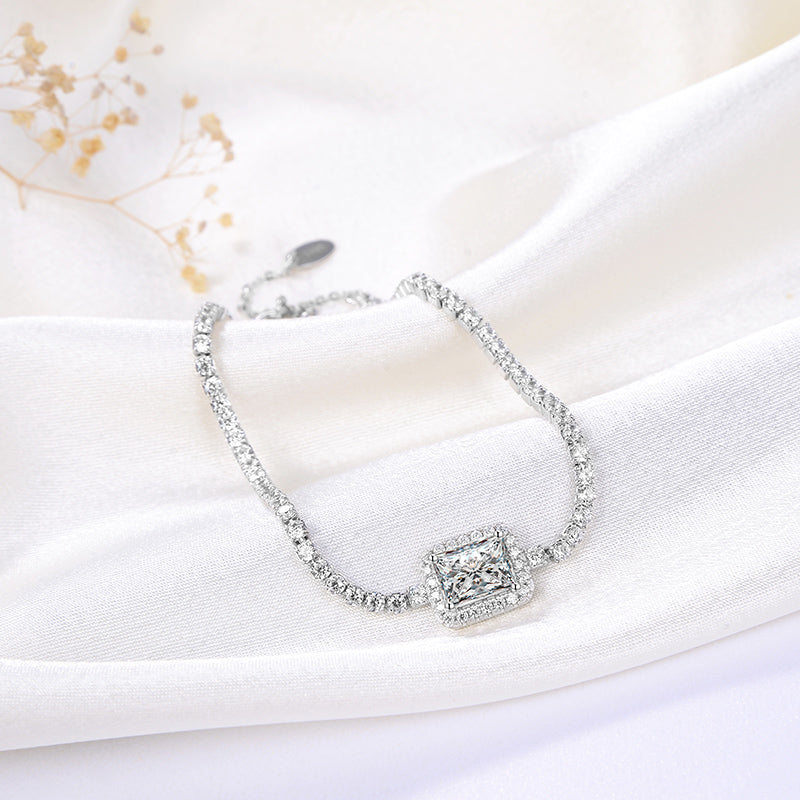 Halo Tennis Chain Bracelet for Women Adjustable Sterling Silver Pink CZ Ginger Lyne Collection - Clear