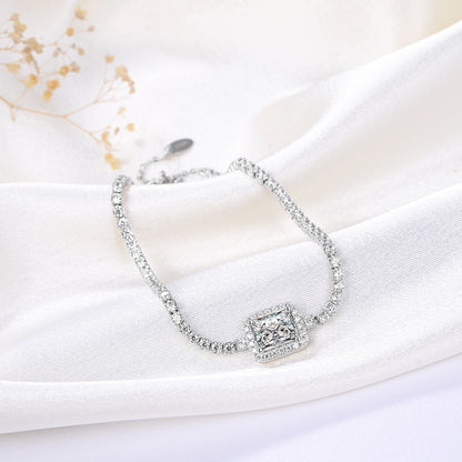 Halo Tennis Chain Bracelet for Women Adjustable Sterling Silver Pink CZ Ginger Lyne Collection - Clear