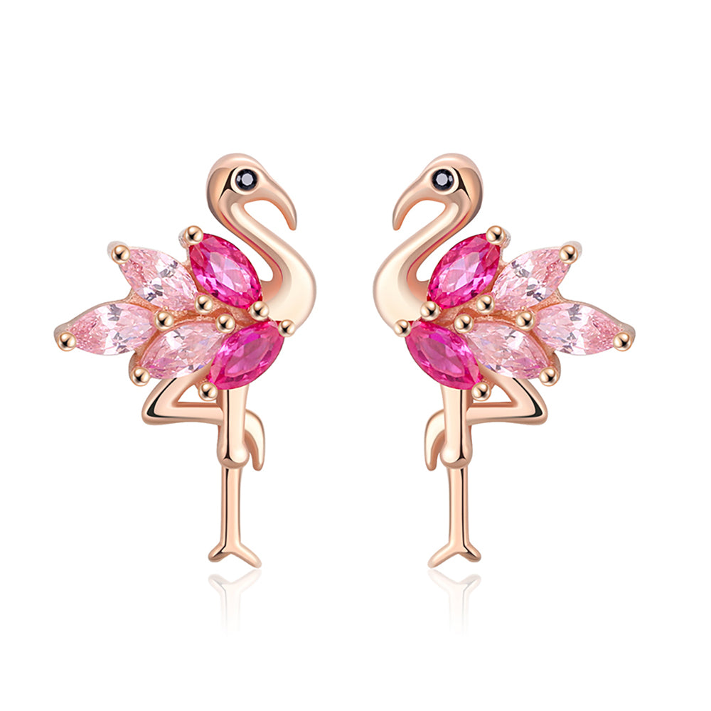 Pink Flamingo Necklace and Earrings Set for Women Cz Rose Sterling Silver Ginger Lyne Collection - Set