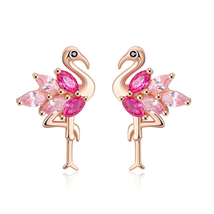 Pink Flamingo Necklace and Earrings Set for Women Cz Rose Sterling Silver Ginger Lyne Collection - Set