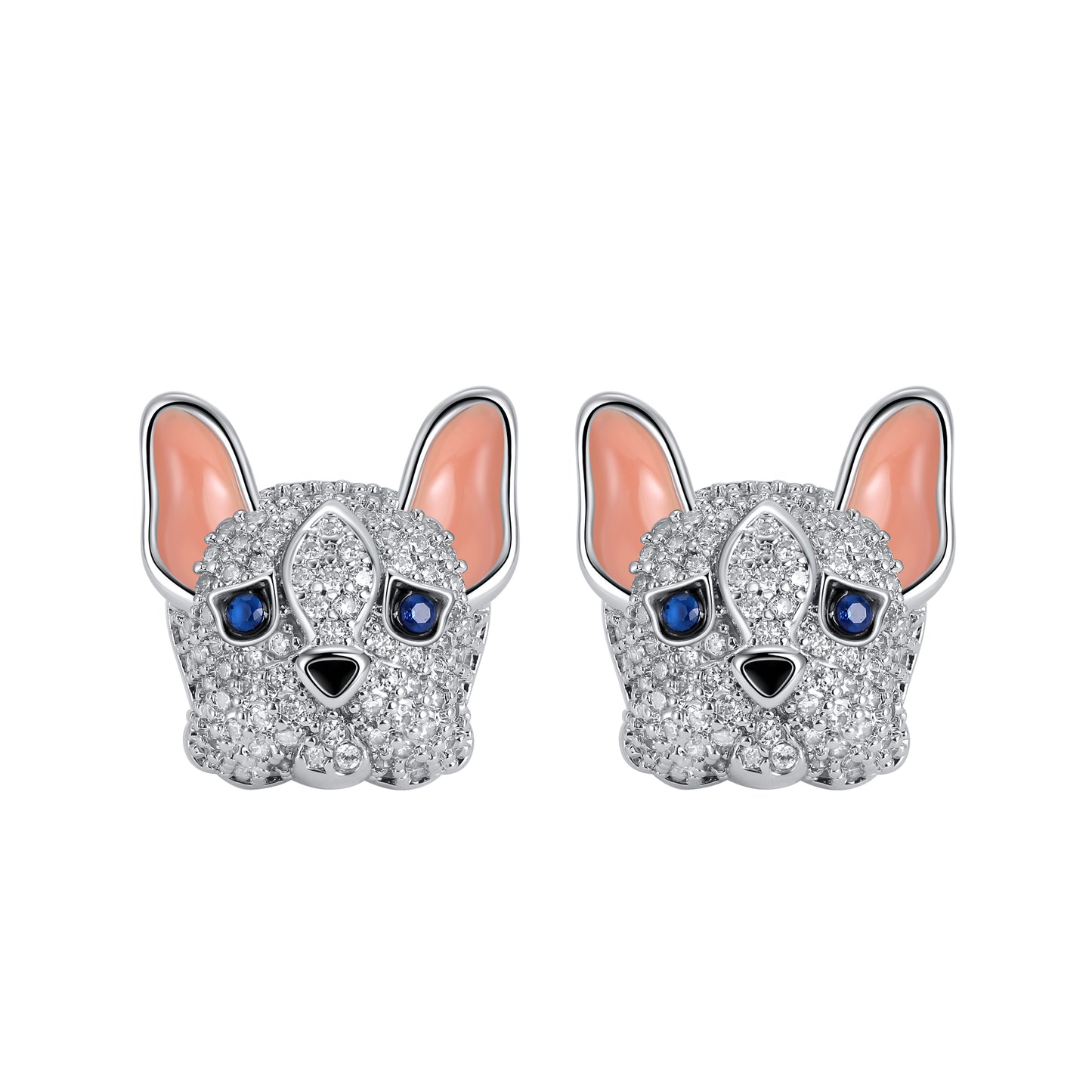 Frenchie Dog Stud Earrings for Women French Bulldog  Cubic Zirconia Ginger Lyne Collection - Frenchie-White