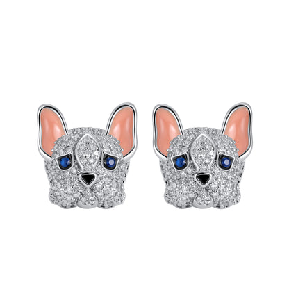 Frenchie Dog Stud Earrings for Women French Bulldog  Cubic Zirconia Ginger Lyne Collection - Frenchie-White