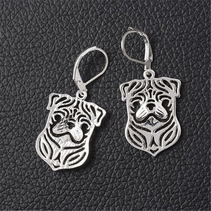 Pug Dog Sterling Silver Pendant Necklace Earrings Set Womens Ginger Lyne Collection - Dog Set