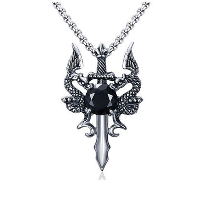 DragonSwordNecklaceforMenorWomenStainlessSteelBlackCzGothicGingerLyneCollection_Silver-1