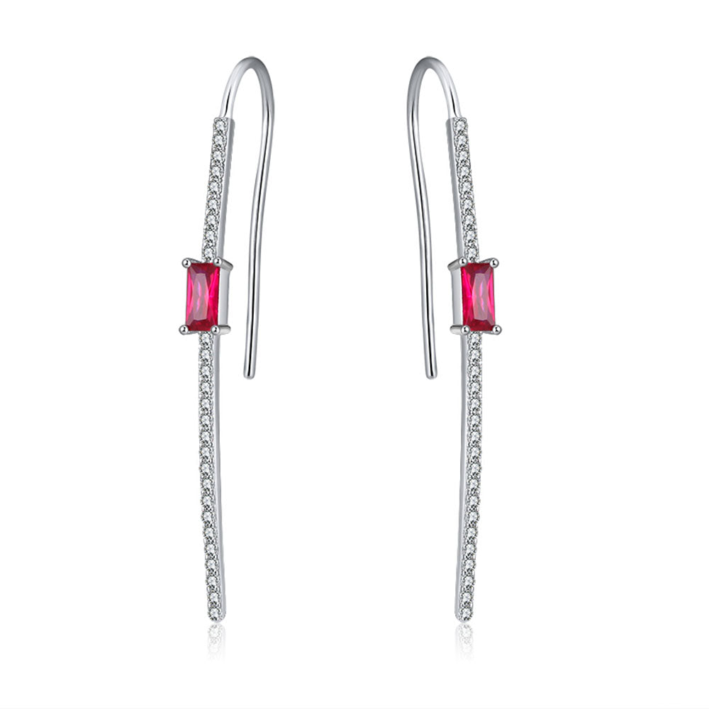 Hook Drop Earrings for Women Sterling Silver Red Emerald Cz Ginger Lyne Collection