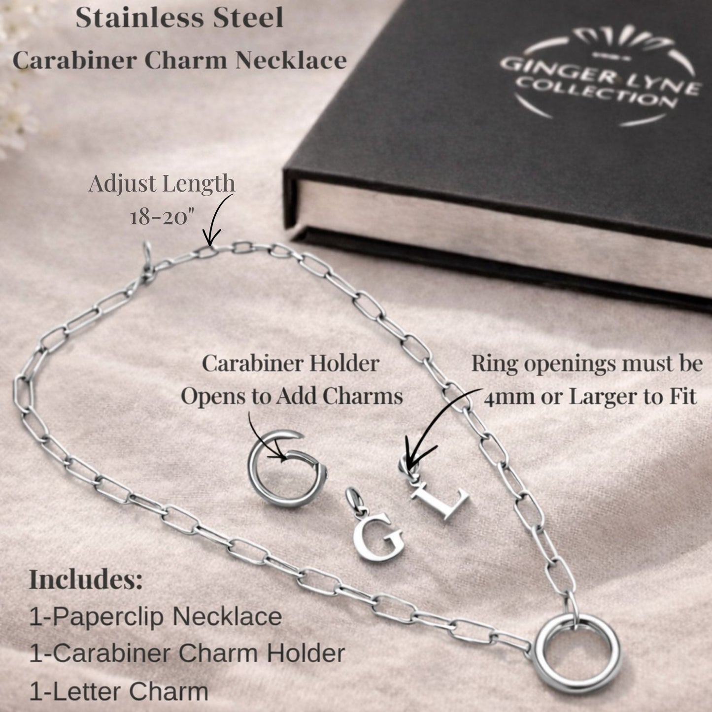 PaperclipLinkCircleCarabinerIntialLetterCharmHolderNecklaceforWomenStainlessSteel20"GingerLyne_Gold-8