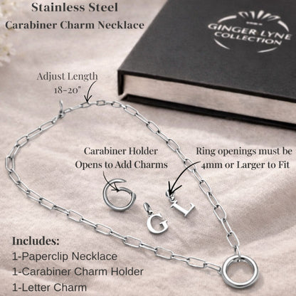 PaperclipLinkCircleCarabinerIntialLetterCharmHolderNecklaceforWomenStainlessSteel20"GingerLyne_Gold-8
