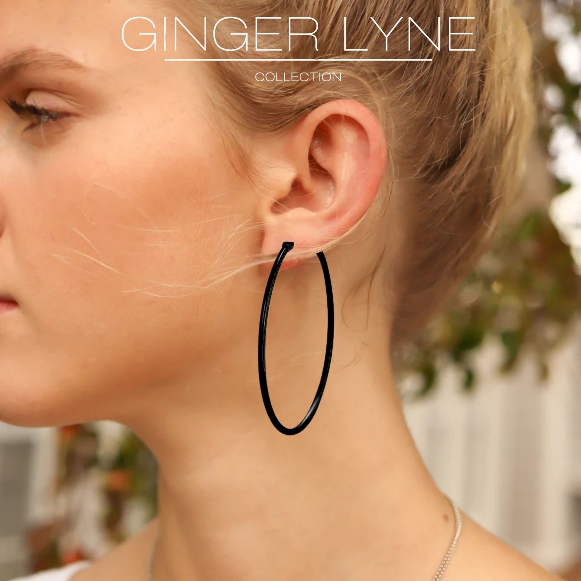 Black Hoop Earrings for Women Thin Large 60mm Stainless Steel Ginger Lyne Collection - 60mm-Black
