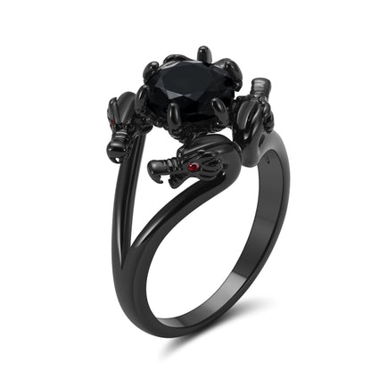 Dragon Ring for Women Solitaire Cz Black Gothic Engagement Ring Ginger Lyne Collection