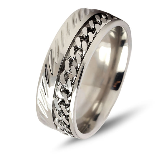 SpinnerWeddingBandRingStainlessSteel8mmMenWomensGingerLyneCollection_Silver-1
