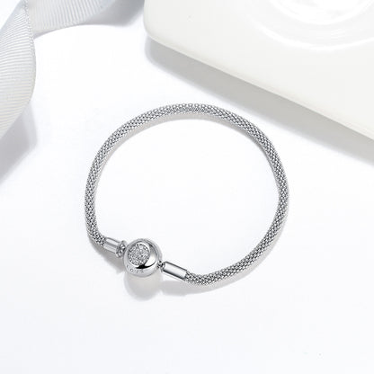 Snake Chain Charm Bracelet Sterling Silver Cz Love Clasp Ginger Lyne Collection - 17cm Mesh