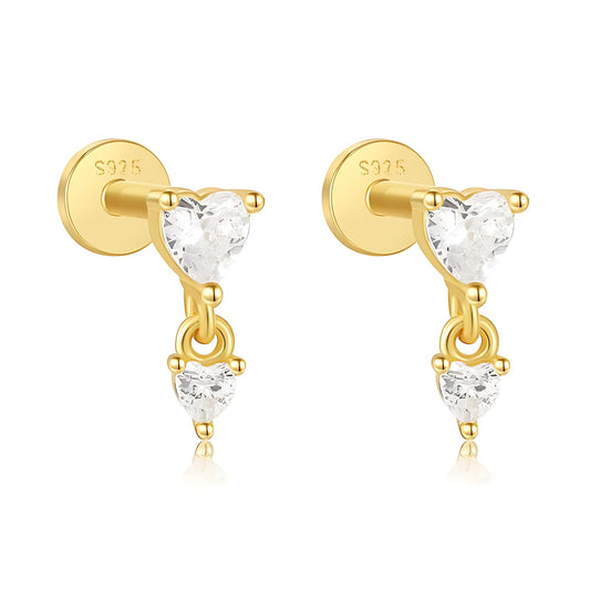 HeartDangleCZFlatBackEarringsforCartilageHelixTragusLobe14KtGoldPlatedSterlingSilver1pairbyGingerLyne_Gold-1