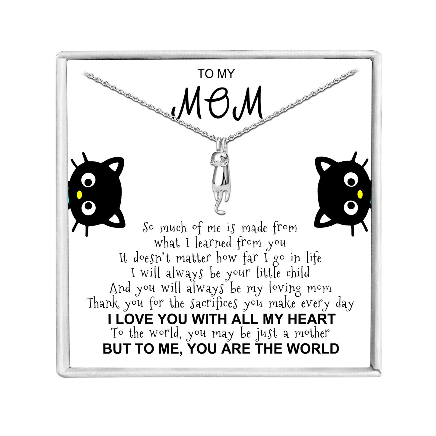 Hanging Cat Necklace Mom Greeting Card Sterling Silver Gift for Women Ginger Lyne Collection - Mom-07 - Mom-007