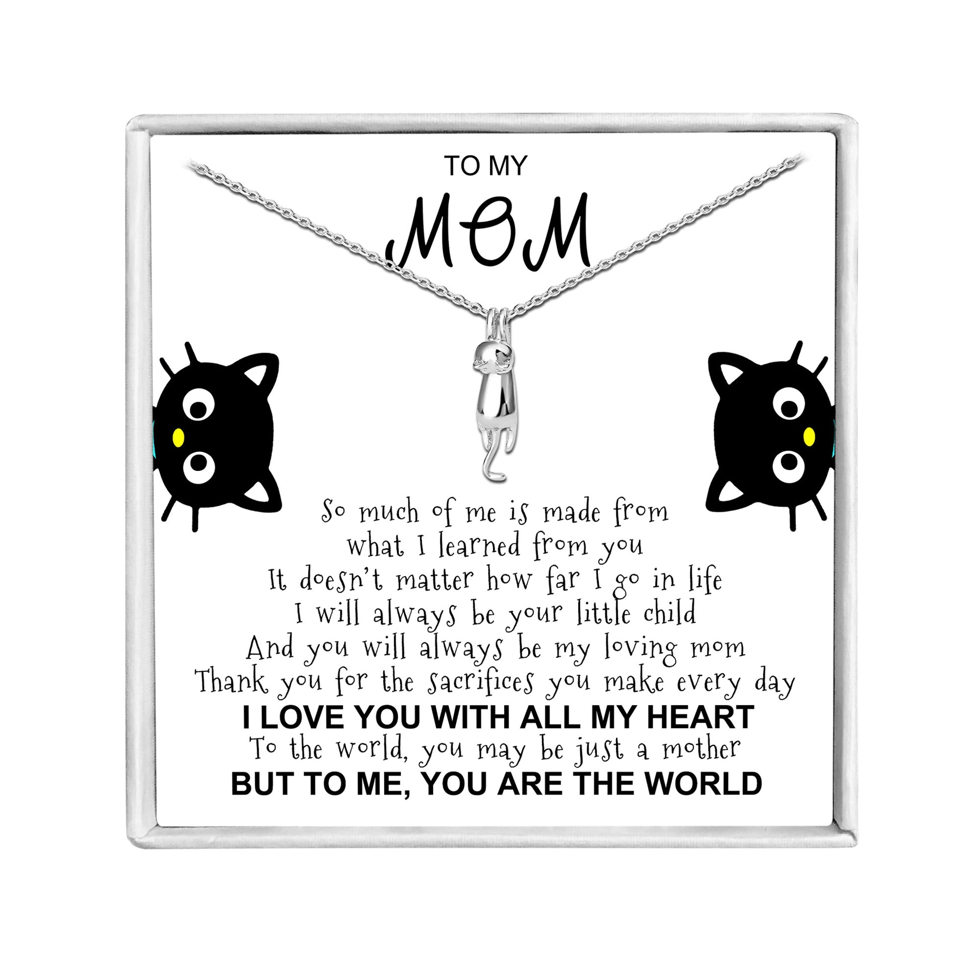 Hanging Cat Necklace Mom Greeting Card Sterling Silver Gift for Women Ginger Lyne Collection - Mom-07 - Mom-007