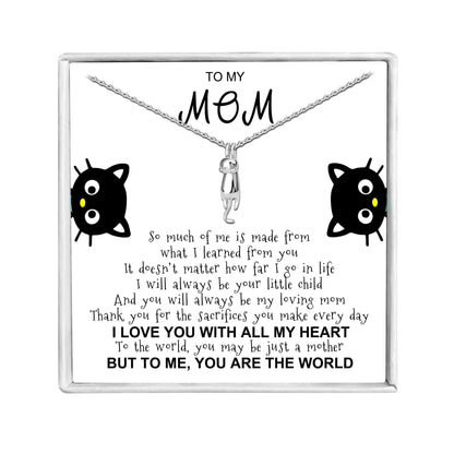 Hanging Cat Necklace Mom Greeting Card Sterling Silver Gift for Women Ginger Lyne Collection - Mom-07 - Mom-007