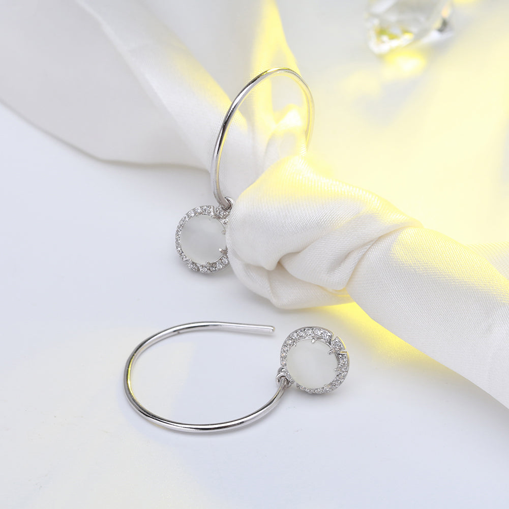 Drop Hook Earrings for Women Sterling Silver Cubic Zirconia Charm Ginger Lyne Collection - White