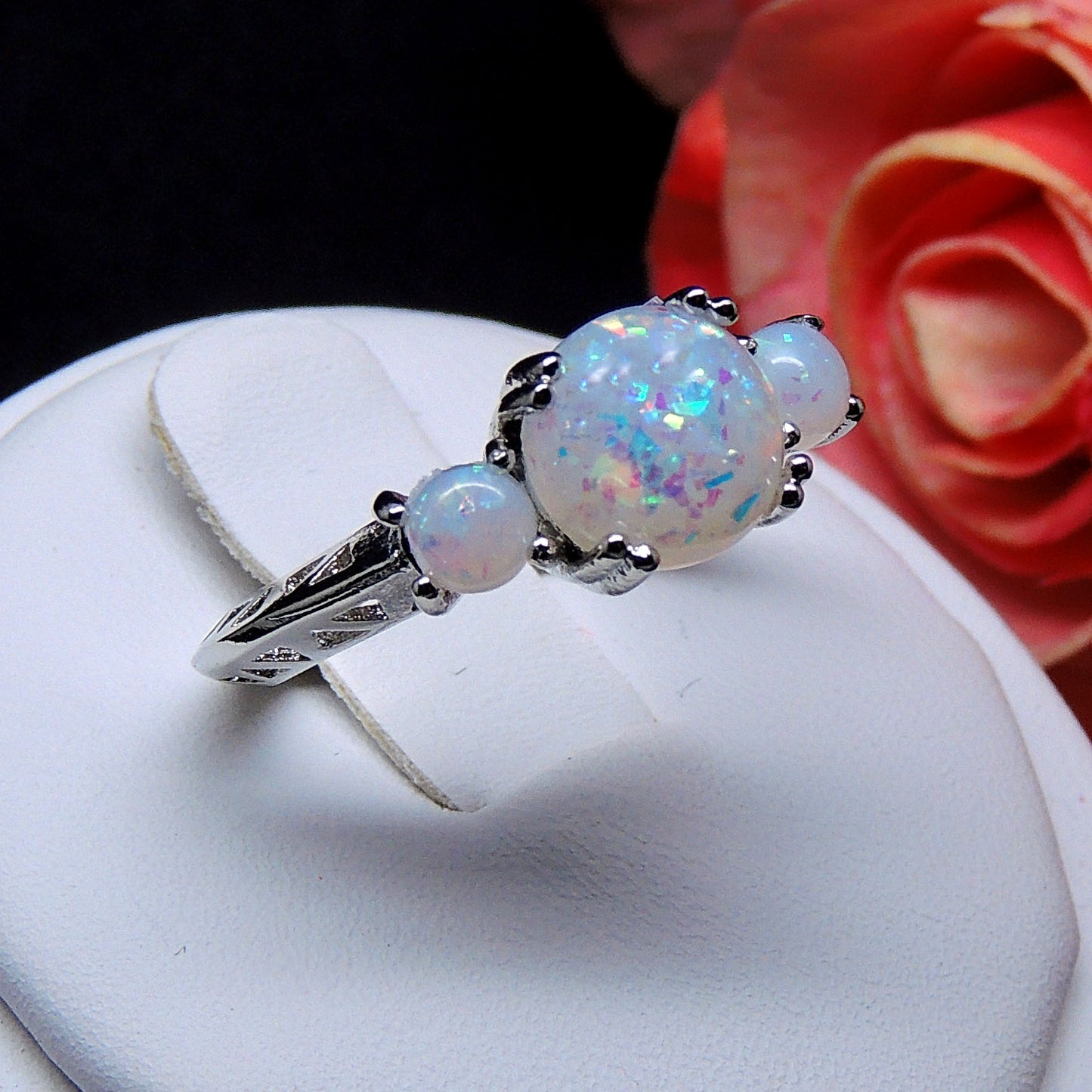 Fleur Statement Ring 3 Stone Fire Opal Engagement Womens Ginger Lyne Collection