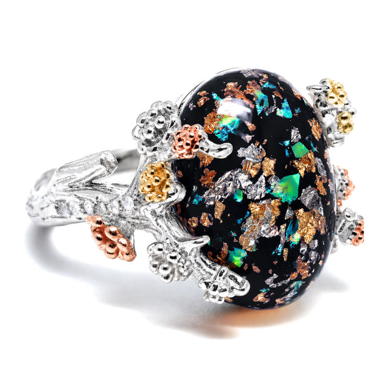 HenriettaSterlingSilverBlackTreeBranchGothicInspiredFireOpalRingforWomenbyGingerLyne_SilverSetting-1