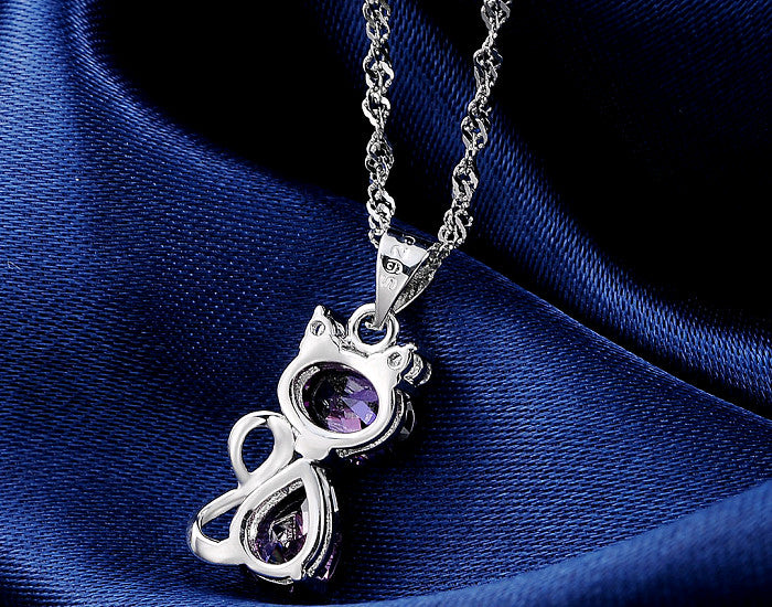 Kitten Cat Pendant Necklace for  Women Purple Cubic Zirconia Ginger Lyne Collection - purple