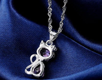 Kitten Cat Pendant Necklace for  Women Purple Cubic Zirconia Ginger Lyne Collection - purple