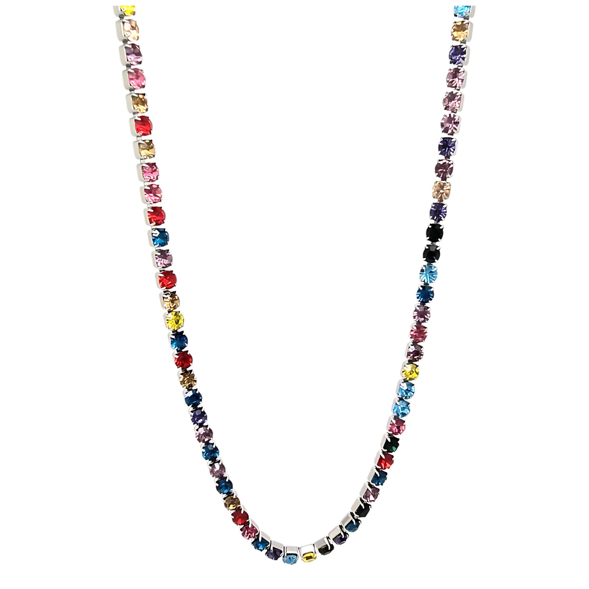 ColorfulTennisNecklaceforWomen3mmCubicZirconia18-20"AdjustableLengthStainlessSteelbyGingerLyne_SilverTone-1