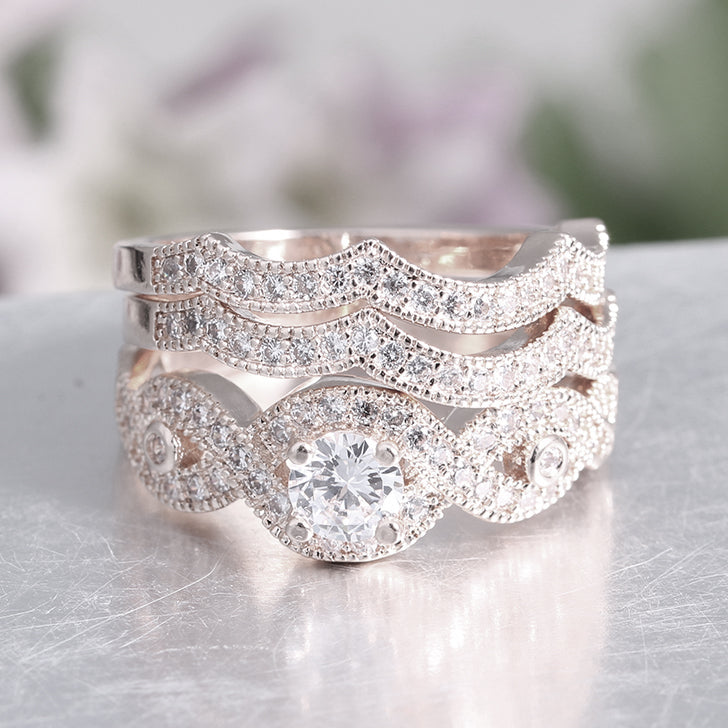 RoseyWeddingRingSetforWomen3pcCZEngagementMatchingBandsGingerLyneCollection_Silver-3