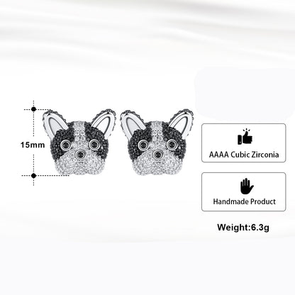 Boston Terrier Stud Earrings Dog Black Cubic Zirconia Girl Ginger Lyne Collection - Boston Terrier