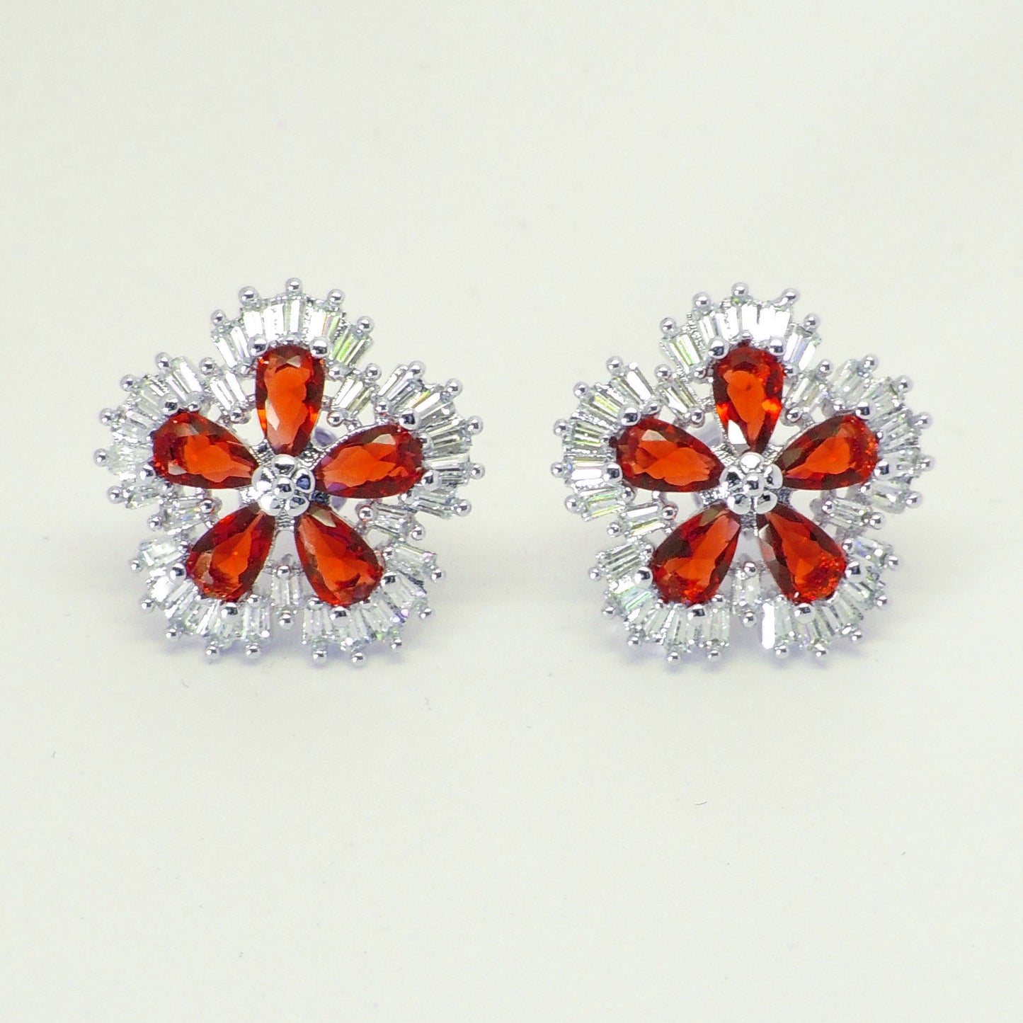 Camran Blue or Red Stud Earrings Cubic Zirconia Ginger Lyne Collection - Red