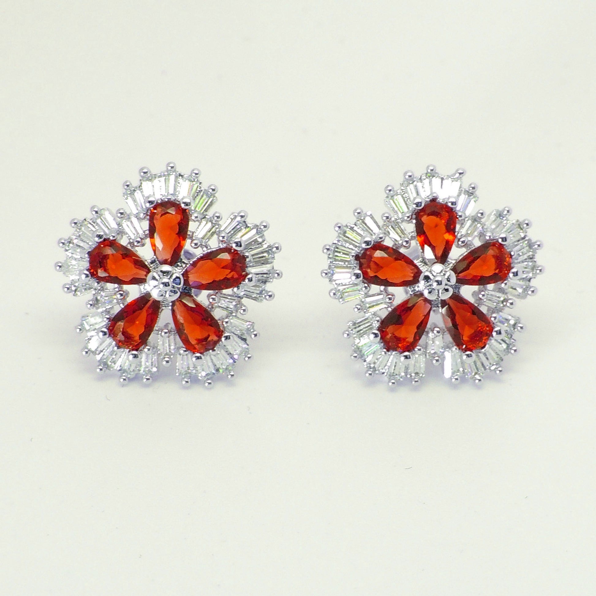 Camran Blue or Red Stud Earrings Cubic Zirconia Ginger Lyne Collection - Red