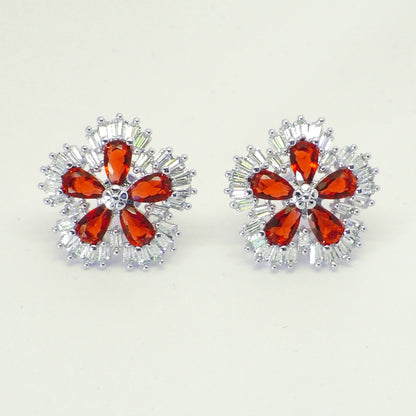 Camran Blue or Red Stud Earrings Cubic Zirconia Ginger Lyne Collection - Red