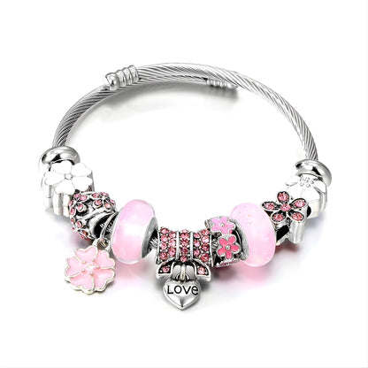 LoveThemeCableCharmBraceletforWomenbyGingerLyneAlloyPinkItalianStyleBeadsValentinesGift_Pink-1