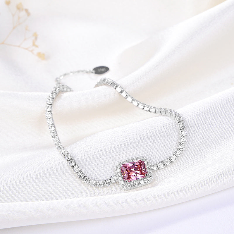 Halo Tennis Chain Bracelet for Women Adjustable Sterling Silver Clear CZ Ginger Lyne Collection - Clear