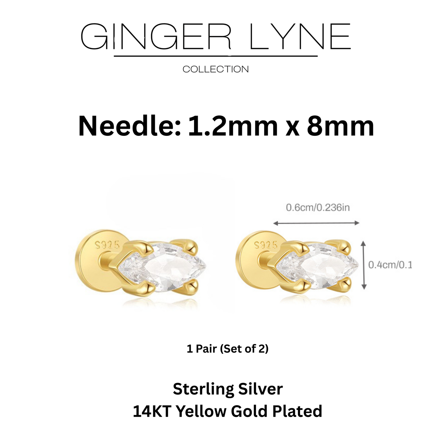 MarquiseCZFlatBackEarringsforCartilageHelixTragusLobe14KtGoldPlatedSterlingSilver1pairbyGingerLyne_Gold-5