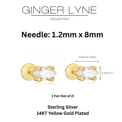 MarquiseCZFlatBackEarringsforCartilageHelixTragusLobe14KtGoldPlatedSterlingSilver1pairbyGingerLyne_Gold-5