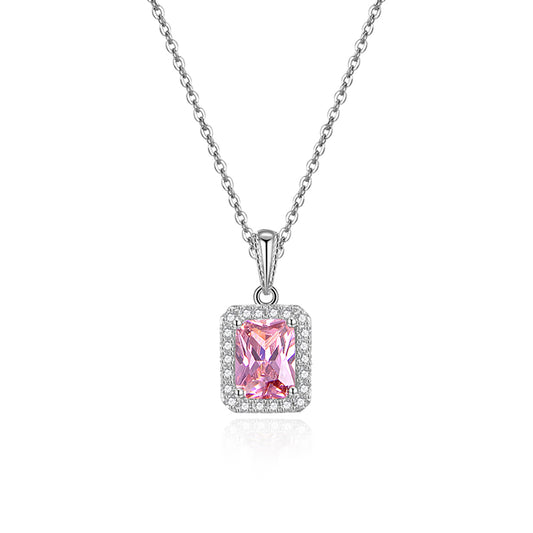 Halo Pendant Necklace for Women Sterling Silver Pink CZ Ginger Lyne Collection