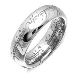 One Ring of Power Wedding Band Stainless Steel Mens Womens Ginger Lyne Collection - Silver,8