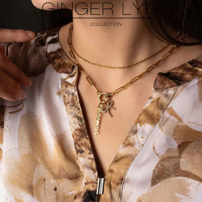 PaperclipLinkChainCharmHolderNecklaceWithBridesmaidCharmforWomenStainlessSteel18-20"GingerLyneCollection_GoldTone-4