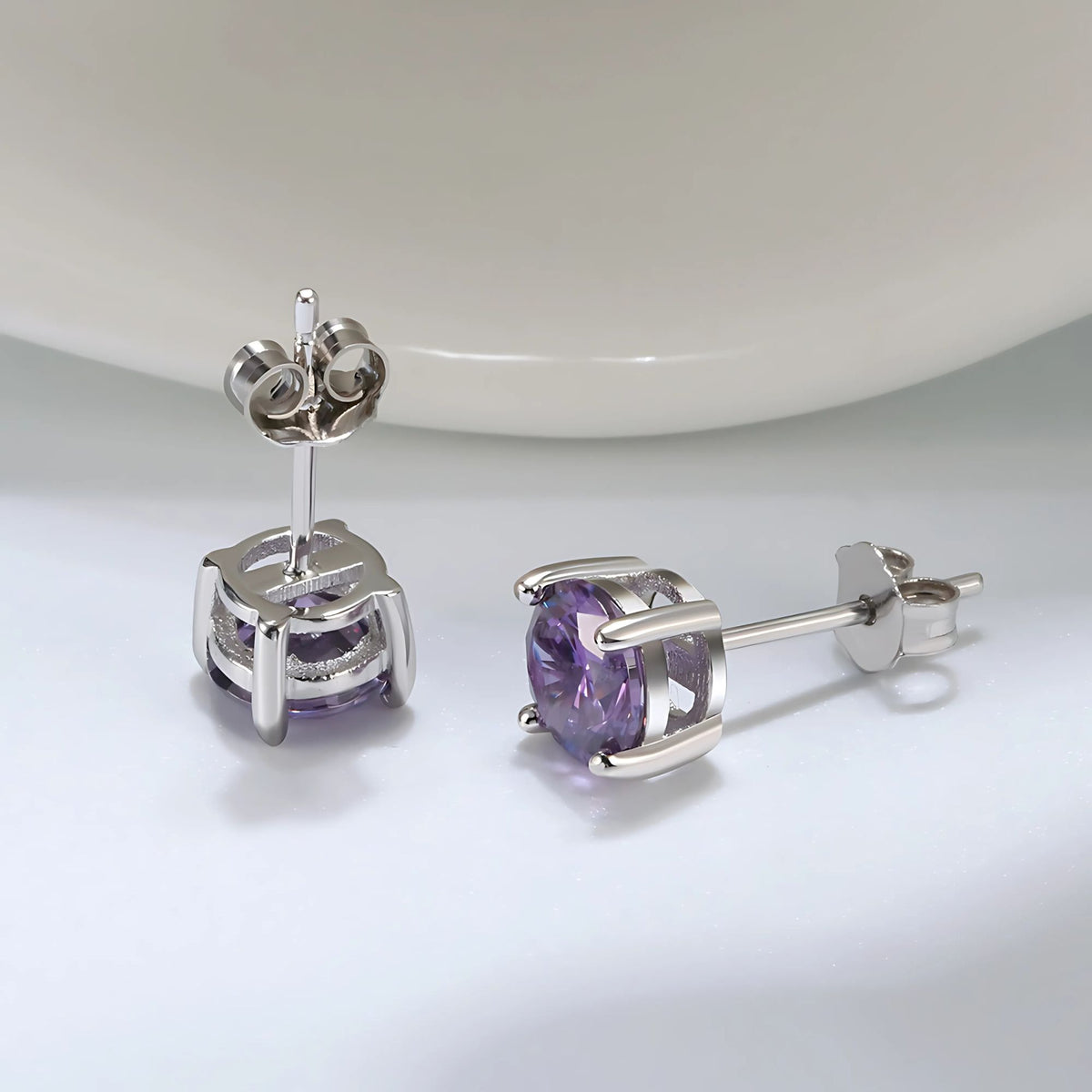 February Birthstone Stud Earrings for Women Purple Cubic Zirconia 6mm Sterling Silver Studs by Ginger Lyne - Purple