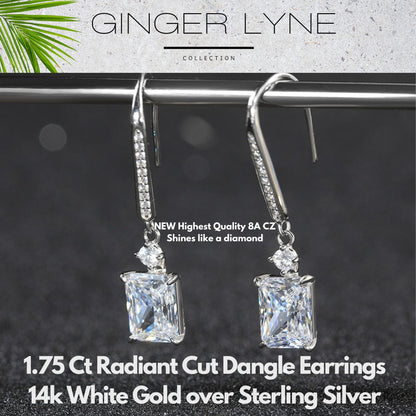 Radiant Cut Dangle Earrings for Women 8A Simulated Diamond Sterling Silver Ginger Lyne Collection