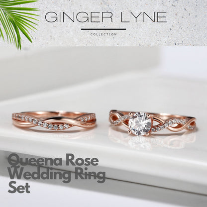 Queena Sterling Silver White Gold Wedding Ring Set for Women Cz Engagement Ring Eternity Band Ginger Lyne Collection