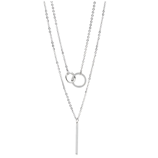 LayeredLinkedCirclesandBarPendantChainNecklaceforWomenbyGingerLyneSilverToneStainlessSteel_Silver-1
