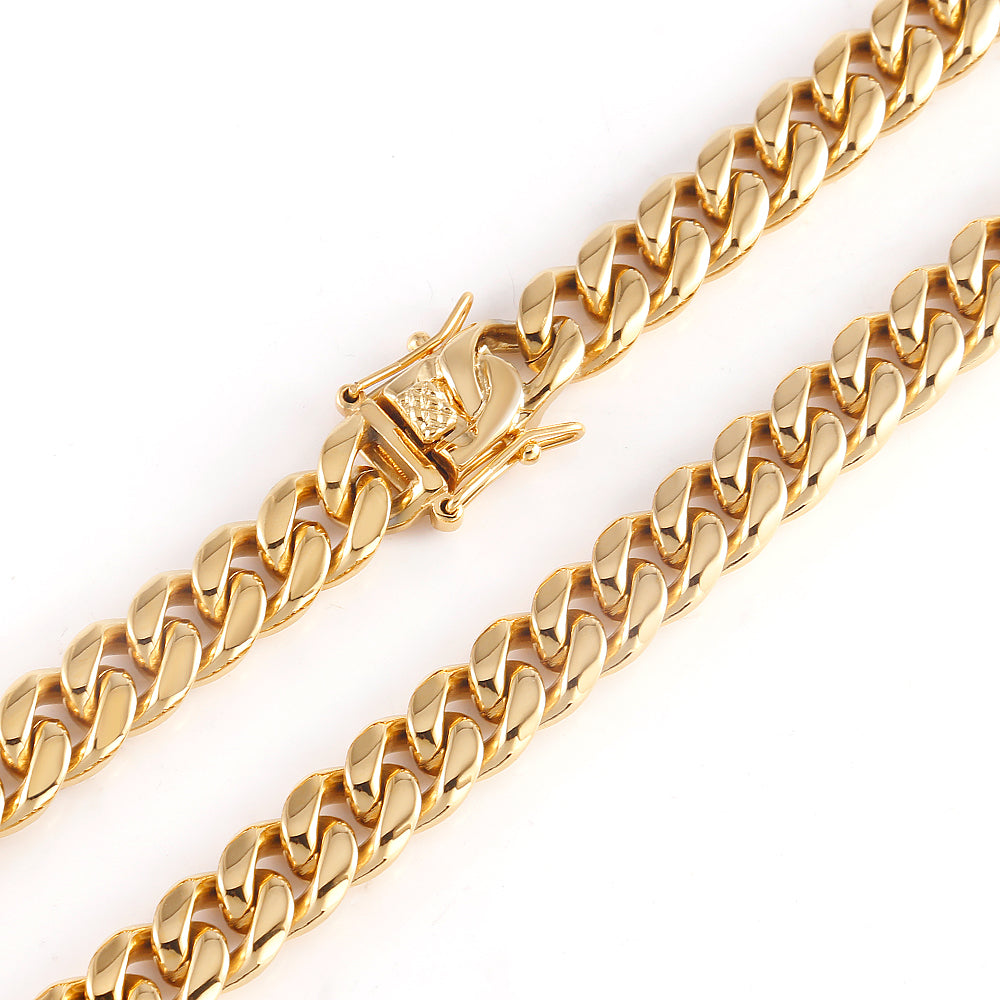 Cuban Link Chain Necklace Gold Stainless Steel Hip Hop Men Women Ginger Lyne Collection - Gold-10mm-30